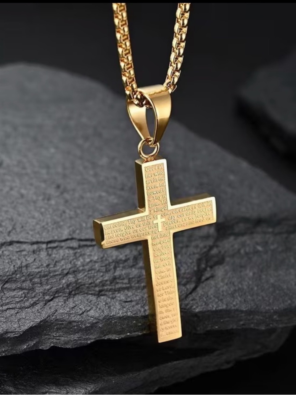 Gold-Tone Men’s Cross Pendant Necklace - Religious Statement Piece
